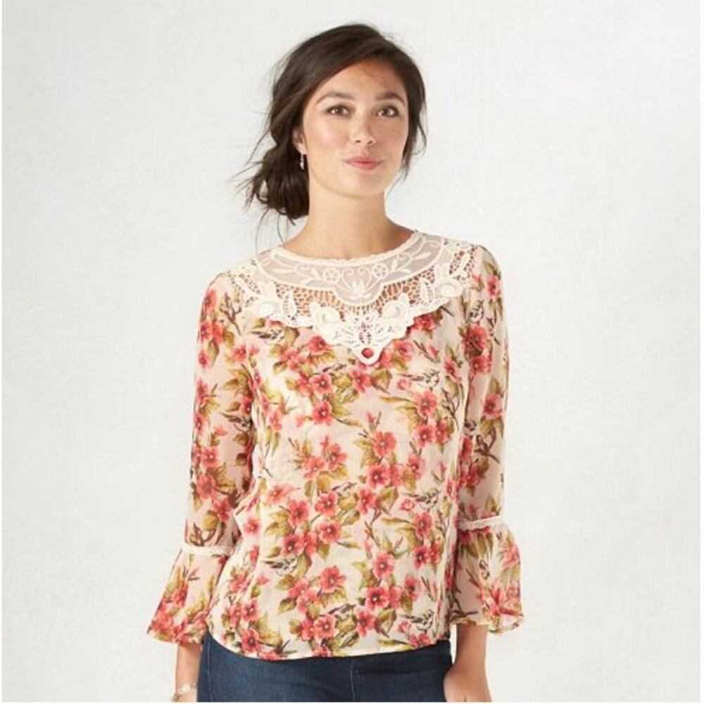Disney x LC Lauren Conrad Womens Blouse Sz S Snow White Lacey Cottage Romantic